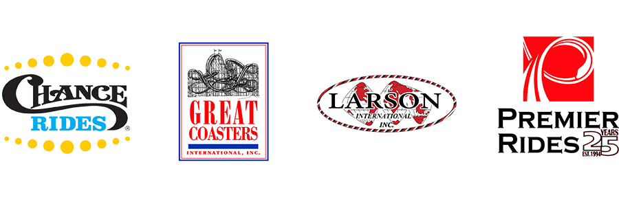 Logos: Chance Rides, Great Coasters, Larson International, INC, Premier Rides